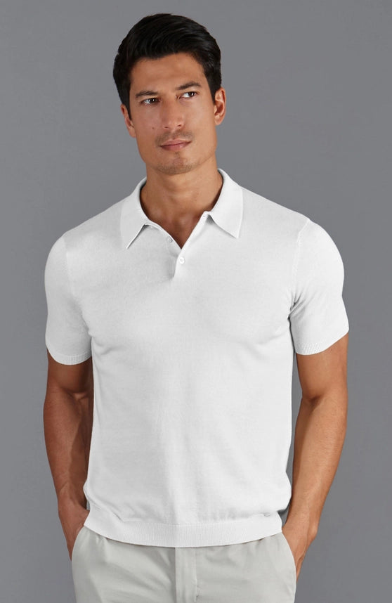 Mens Ultra Fine Cotton Short Sleeve Polo Shirt White