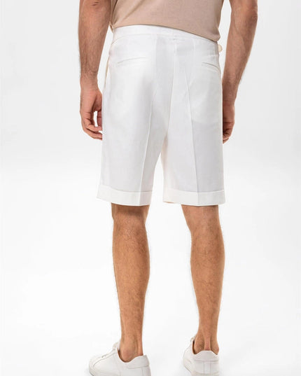 Men's White Buckle Detailed Pleated Shorts