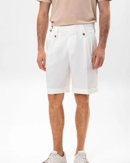 Men's White Buckle Detailed Pleated Shorts