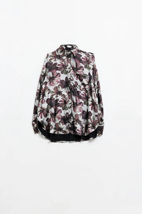 Metallic Effect Flower Print Shirt