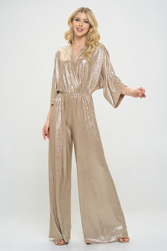 Metallic Kimono Sleeve Wide Leg Jumpsuit-2