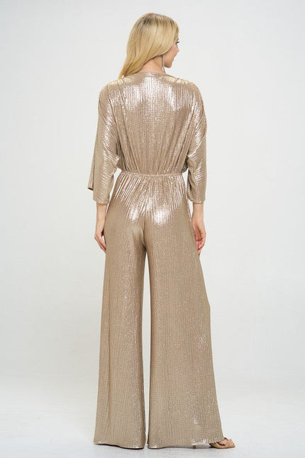 Metallic Kimono Sleeve Wide Leg Jumpsuit-4