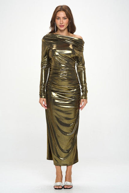 Metallic Off The Shouder Bodycon Dress-2