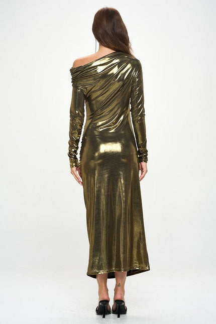 Metallic Off The Shouder Bodycon Dress-5