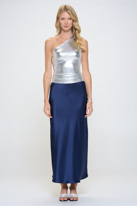 Metallic One Shoulder Ruched Top-4