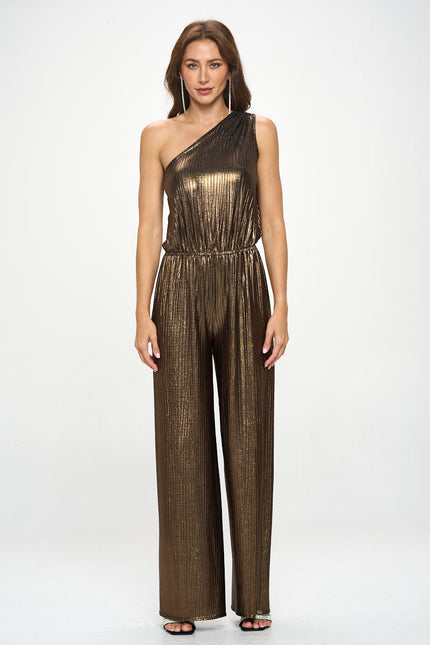 Metallic One Shoulder Wide Leg Jumpsui-1