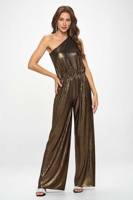 Metallic One Shoulder Wide Leg Jumpsui-2