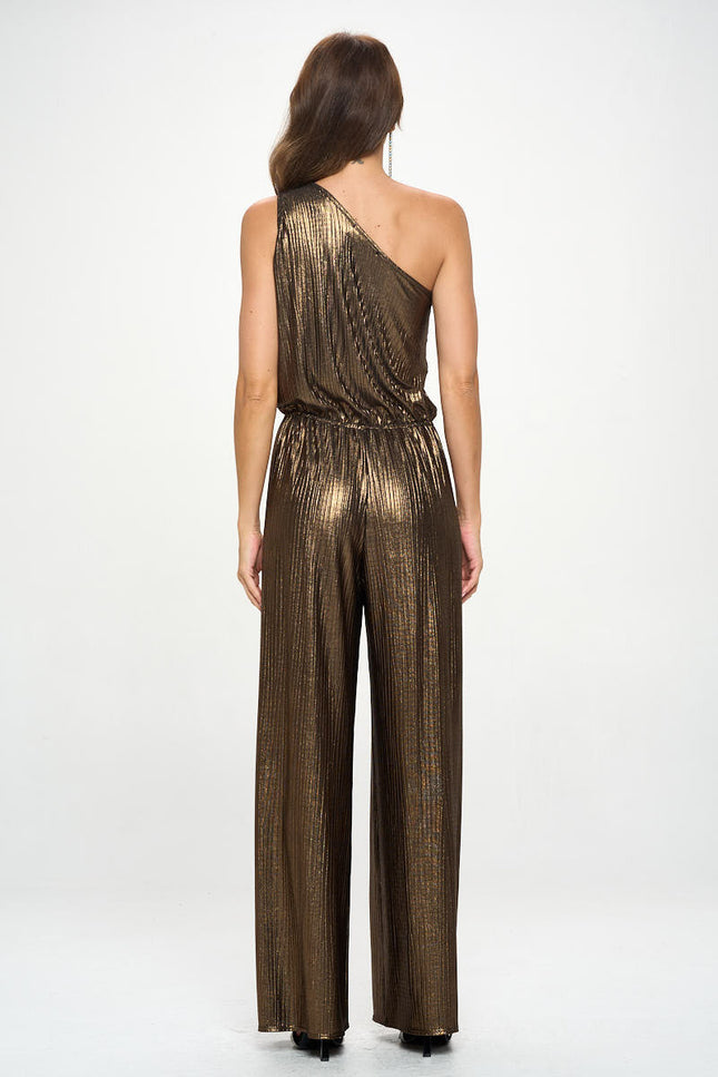 Metallic One Shoulder Wide Leg Jumpsui-5