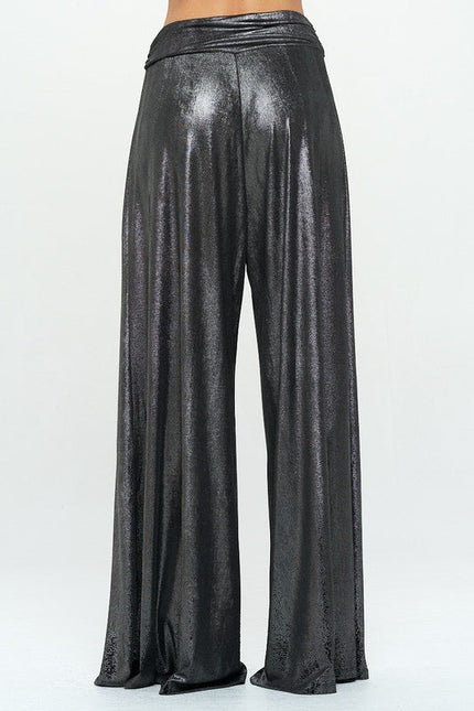 Metallic Pants w/ Elastic Waist and Pockets-1