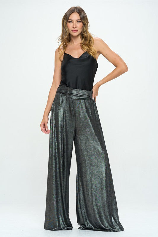 Metallic Pants w/ Elastic Waist and Pockets-5