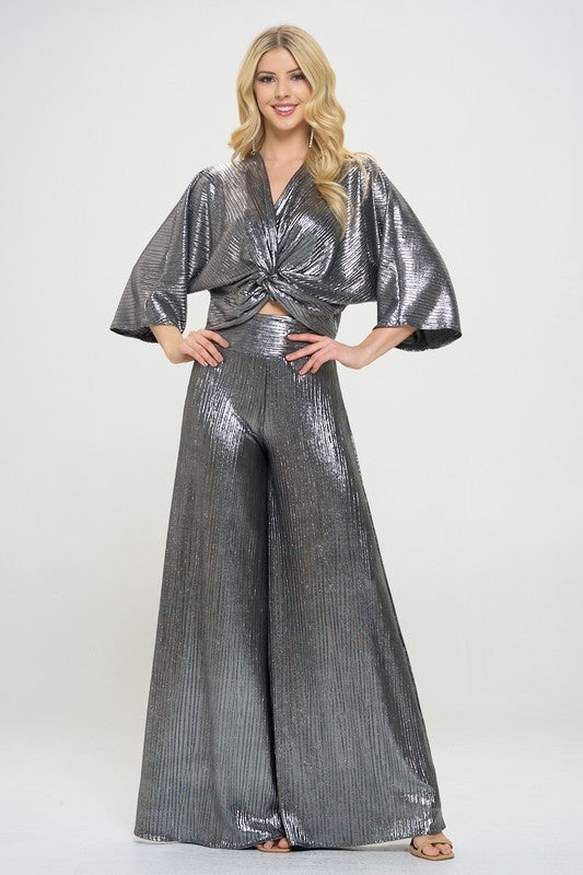 Metallic Pants with Elastic Waist-0