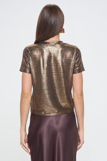 Metallic Textured Short Sleeve Top-4