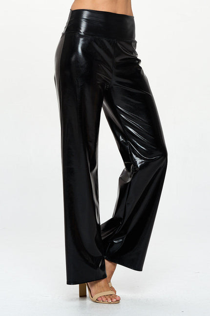 Metallic Wide Leg Pants with Thick Waistband-2