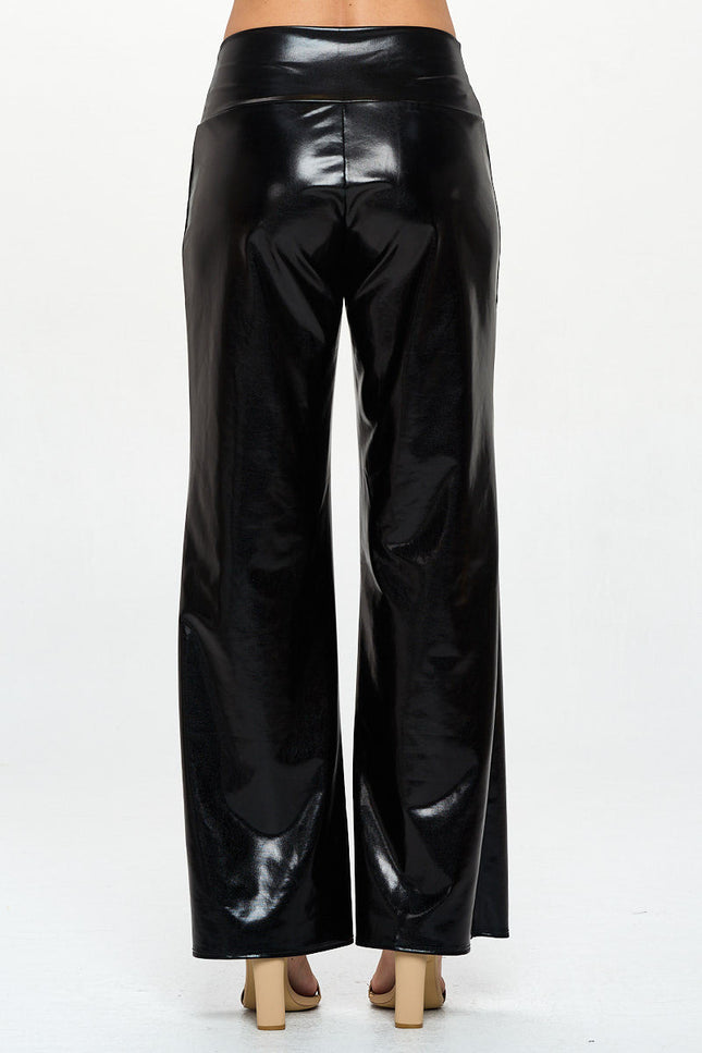 Metallic Wide Leg Pants with Thick Waistband-3