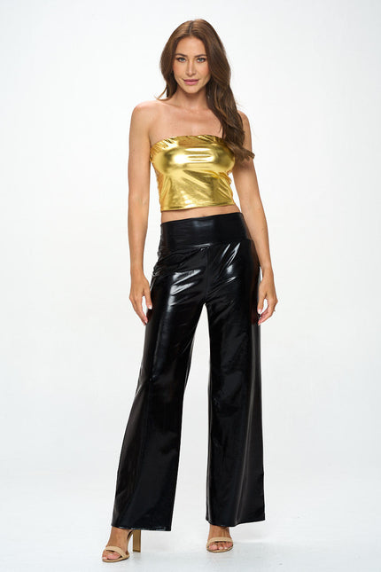 Metallic Wide Leg Pants with Thick Waistband-4