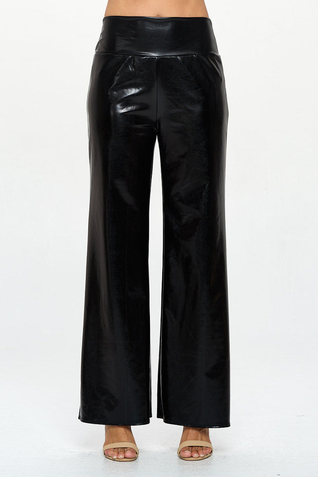 Metallic Wide Leg Pants with Thick Waistband-0