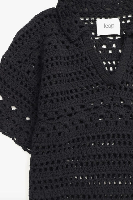 Mia Hand Crochet Organic Cotton Top Black