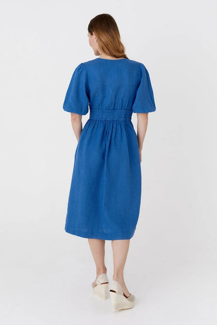 Midi Linen Dress Modica in Cobalt Blue