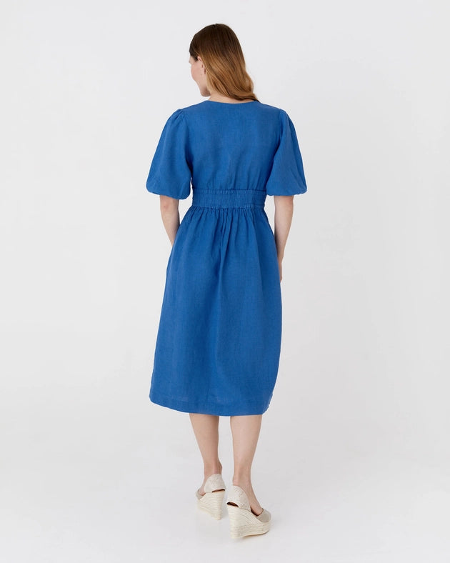 Midi Linen Dress Modica in Cobalt Blue