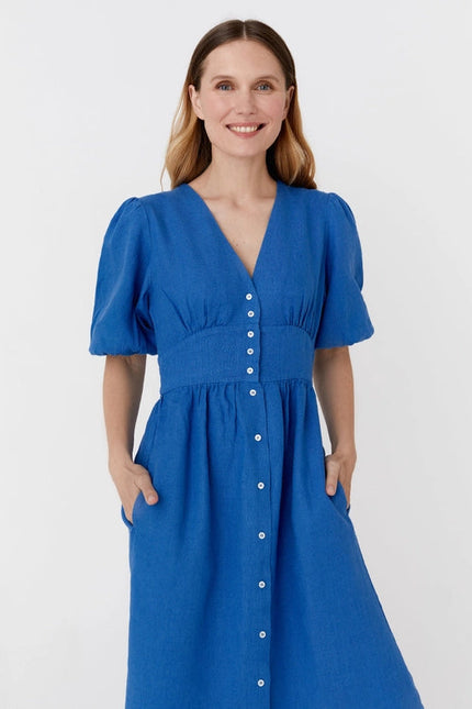 Midi Linen Dress Modica in Cobalt Blue