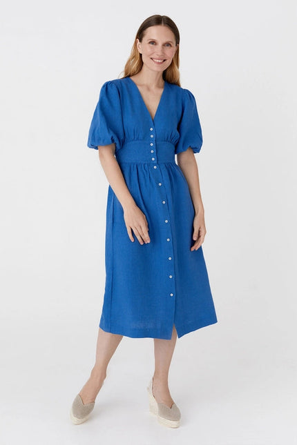 Midi Linen Dress Modica in Cobalt Blue