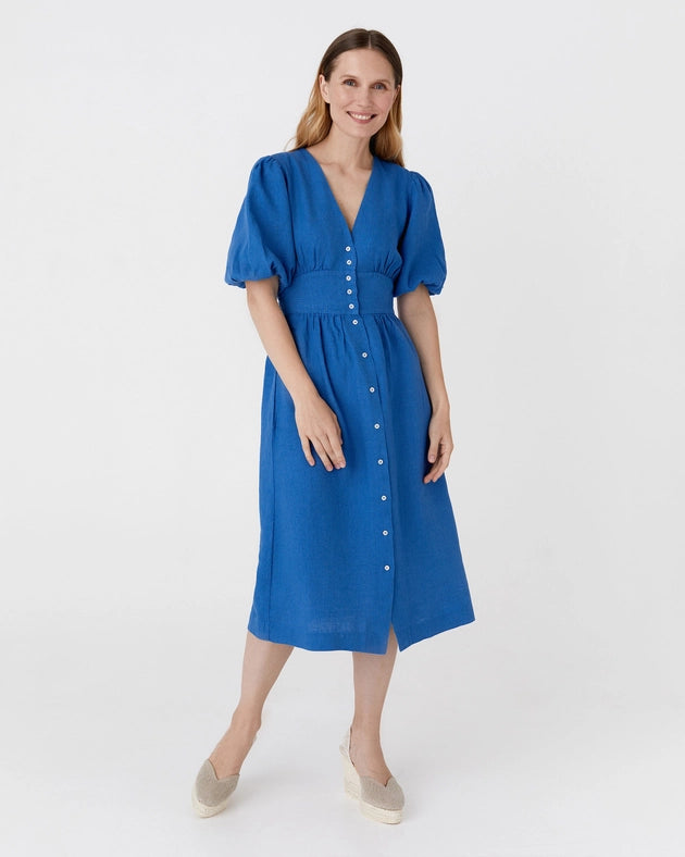 Midi Linen Dress Modica in Cobalt Blue