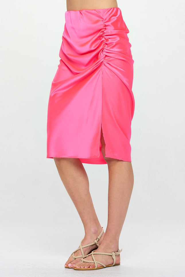 Midi Scrunch Satin Slit Skirt-1