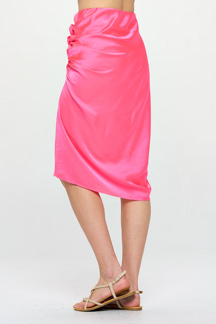 Midi Scrunch Satin Slit Skirt-2