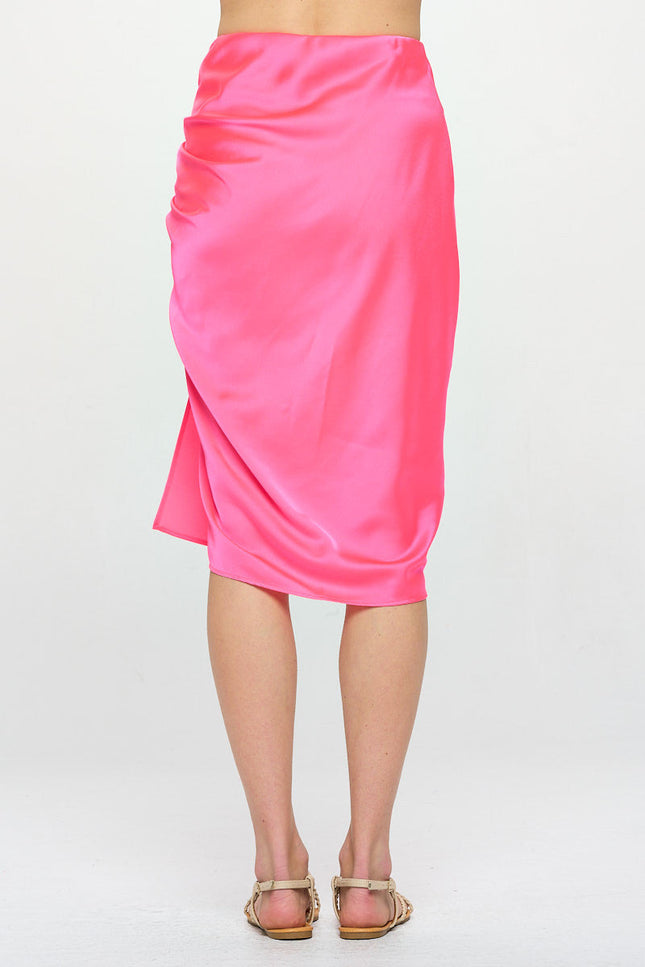 Midi Scrunch Satin Slit Skirt-3