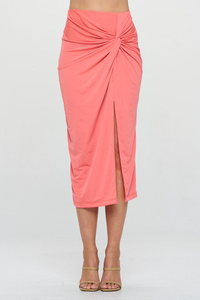 Midi Skirt with Front Knot and Slit-0