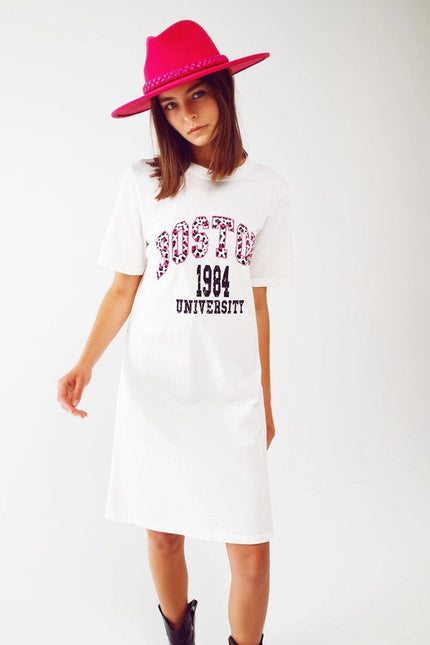 Midi T-Shirt Dress In White Boston 1984 University