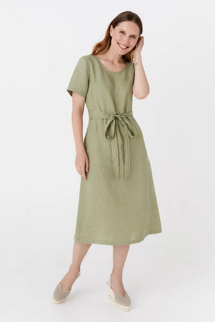 Midi Wrap Linen Dress Manila in Sage