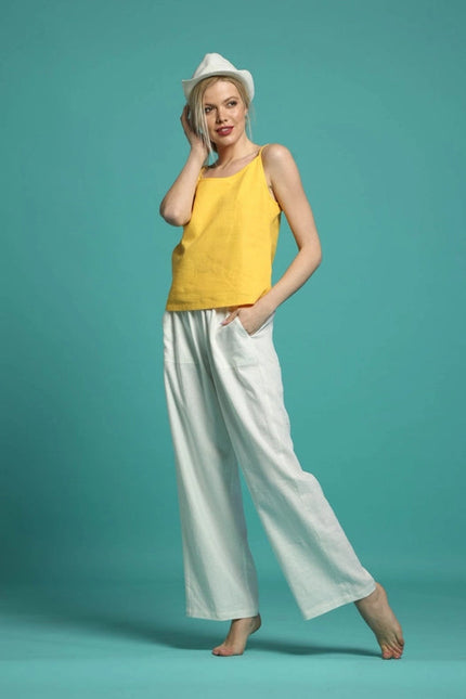 Milano Linen Camisole with Scoop Neckline in Yellow