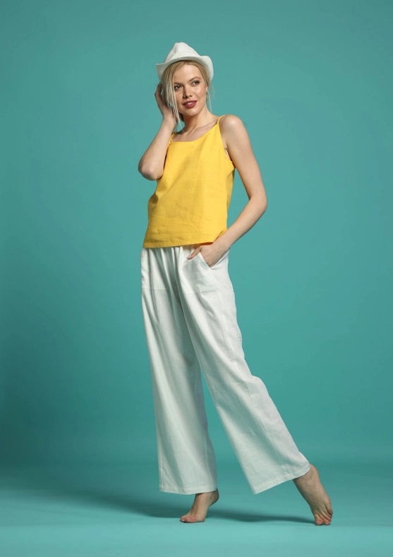 Milano Linen Camisole with Scoop Neckline in Yellow