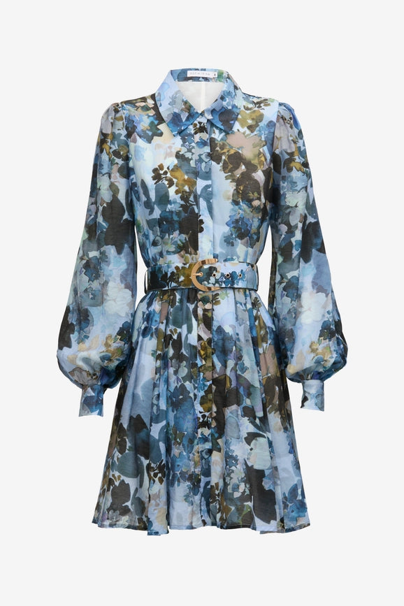 Mini Shirt Dress - Blue Floral Print