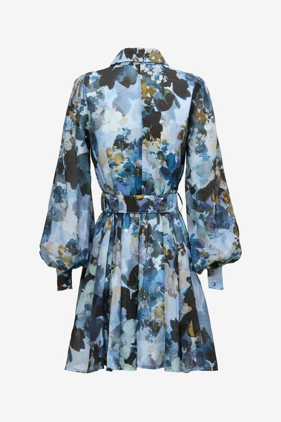 Mini Shirt Dress - Blue Floral Print