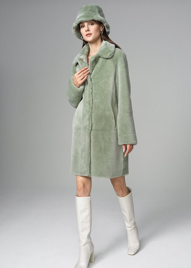 Mint Reversible Genuine Merino Wool Sheepskin Midi Coat-0