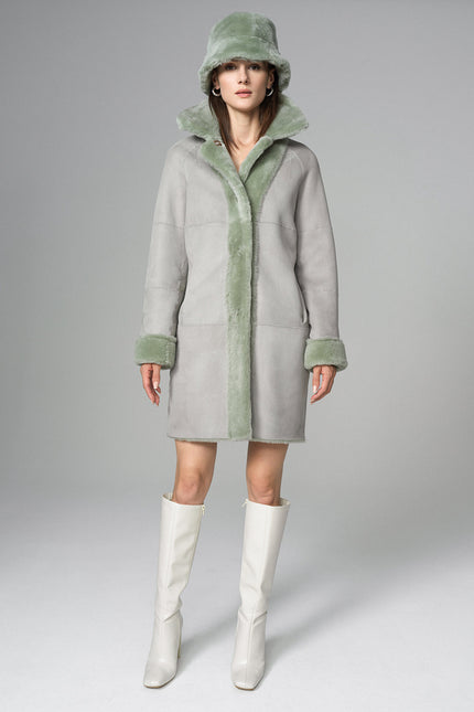 Mint Reversible Genuine Merino Wool Sheepskin Midi Coat-1