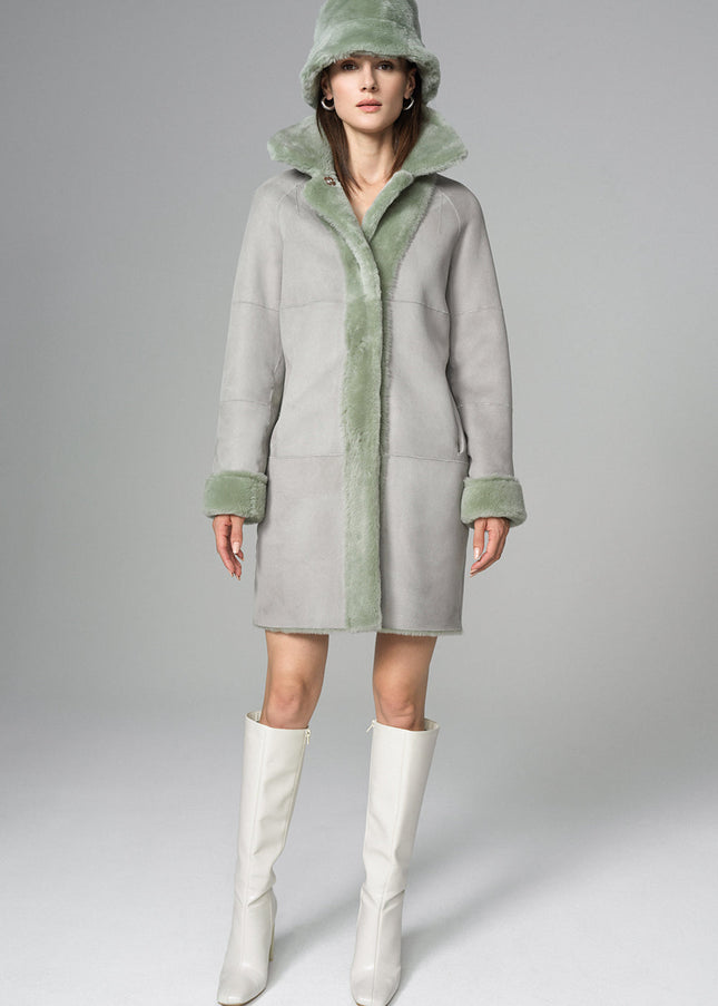 Mint Reversible Genuine Merino Wool Sheepskin Midi Coat-1