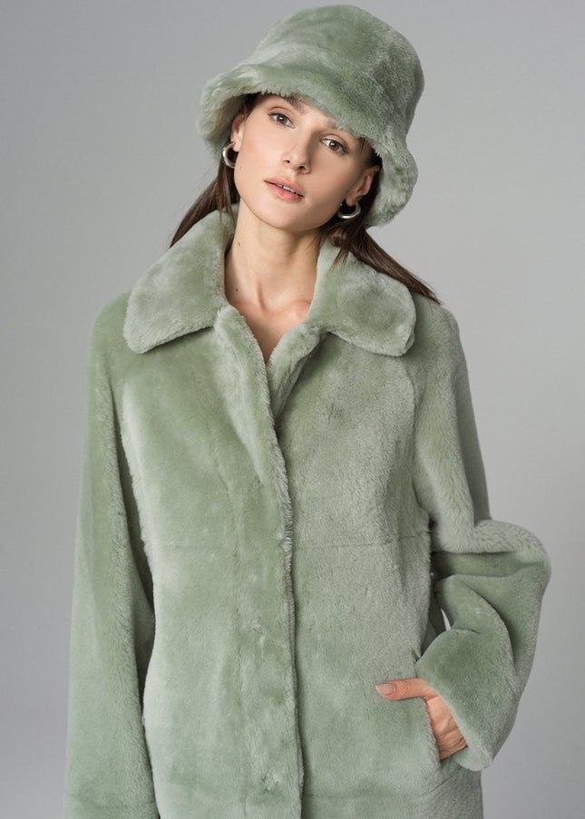 Mint Reversible Genuine Merino Wool Sheepskin Midi Coat-2