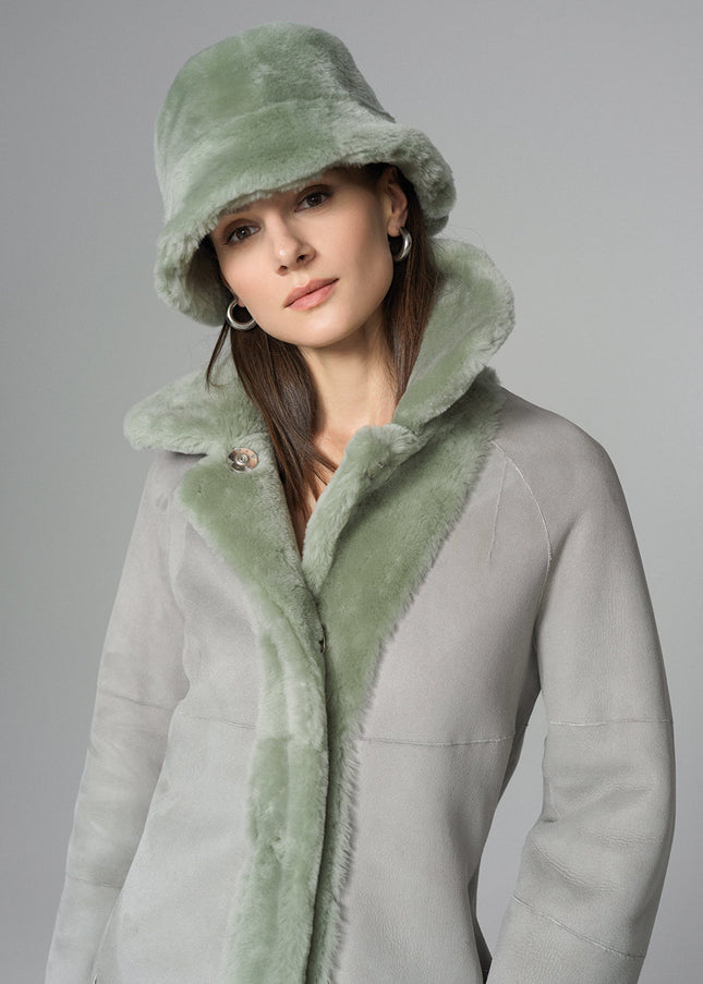 Mint Reversible Genuine Merino Wool Sheepskin Midi Coat-3