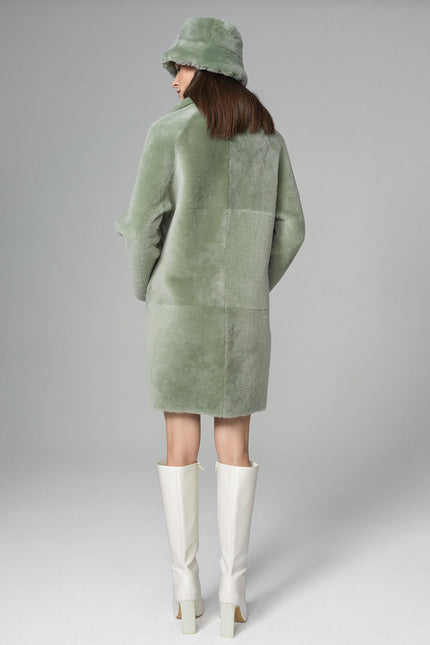 Mint Reversible Genuine Merino Wool Sheepskin Midi Coat-4