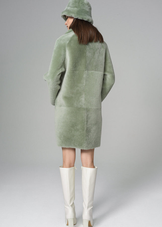 Mint Reversible Genuine Merino Wool Sheepskin Midi Coat-4