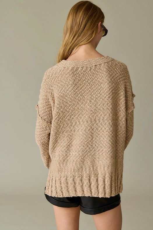 Miriam Loose Fit V-Neck Balloon Sleeve Sweater Knit TAUPE