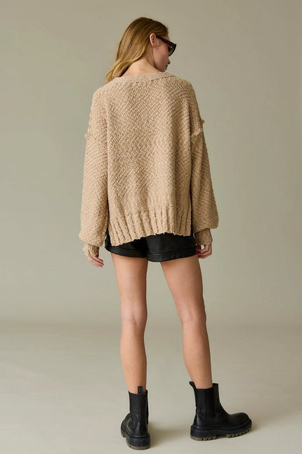 Miriam Loose Fit V-Neck Balloon Sleeve Sweater Knit TAUPE