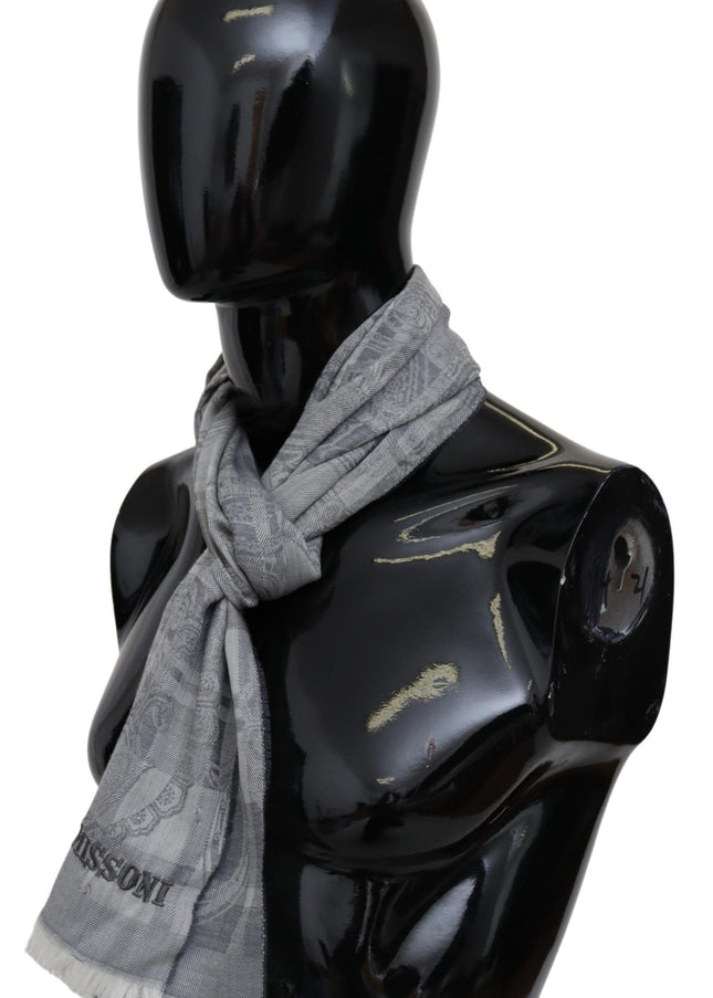 Missoni Chic Unisex Gray Wool Scarf with Logo Embroidery