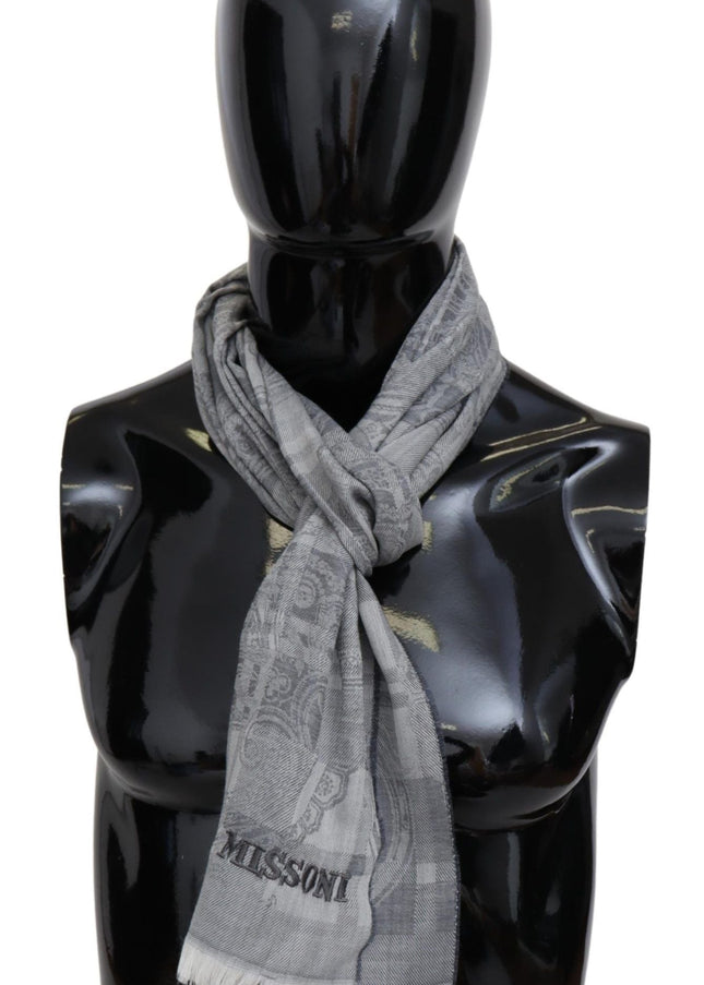 Missoni Chic Unisex Gray Wool Scarf with Logo Embroidery