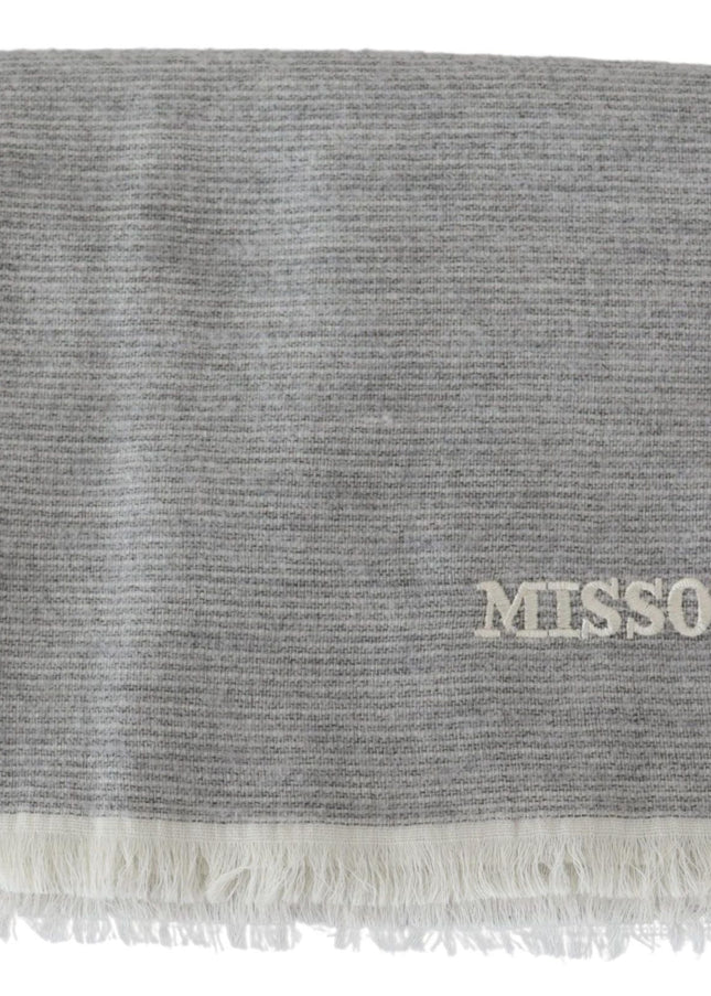 Missoni Elegant Beige Wool Scarf with Embroidery Detail