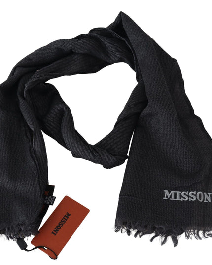 Missoni Elegant Black Wool Fringed Scarf