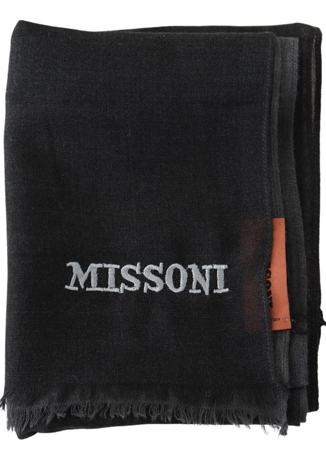 Missoni Elegant Black Wool Scarf with Embroidered Logo